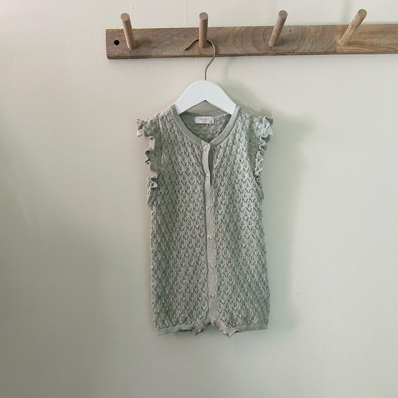 Muted Blue Knit Baby Romper - Picture 1 of 3